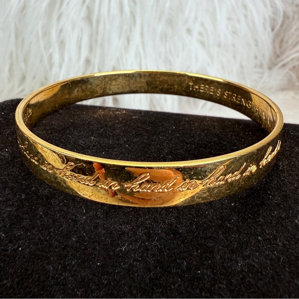 Kate Spade “Hand and Hand” inscribed Goldtone Bangle Bracelet - Picture 5 of 15